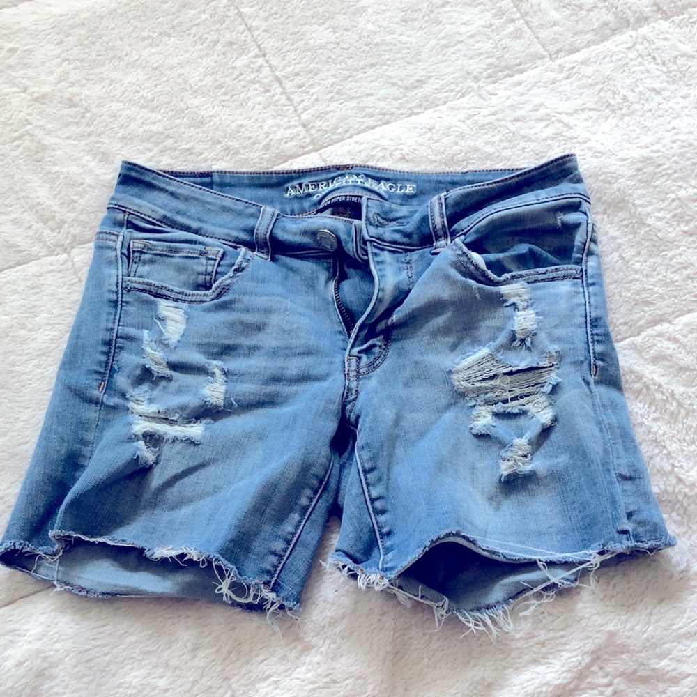 Aerie raw edge denim shorts with rips